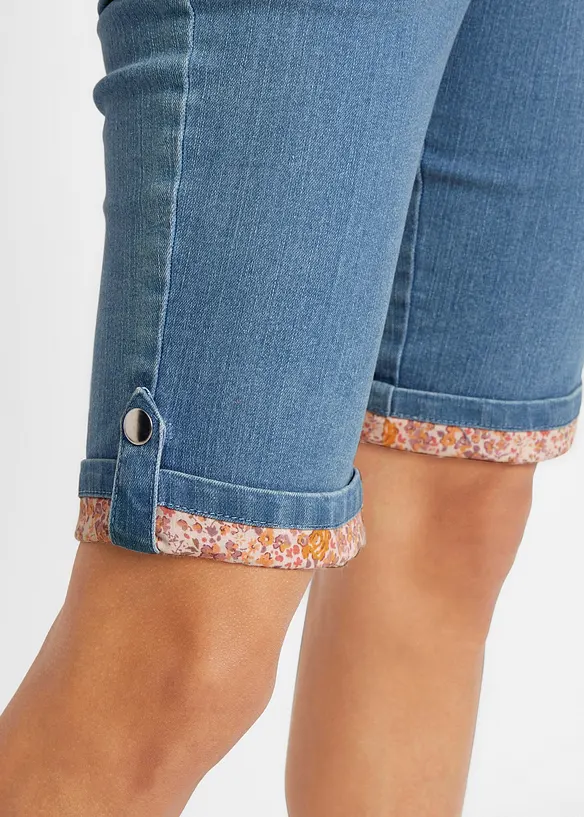 Bermudashorts i denim med mønstret oppbrett, bonprix