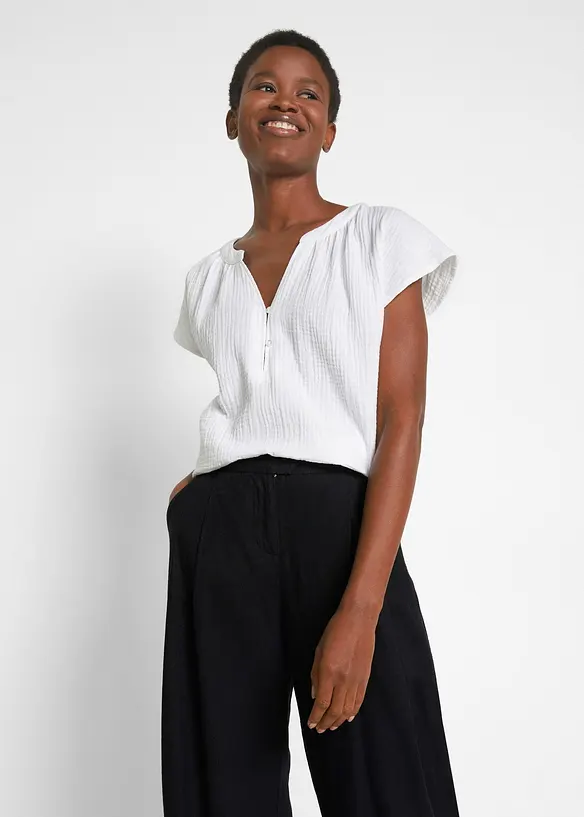 Bukse i lett lin- og viskosemiks med vide ben, bonprix