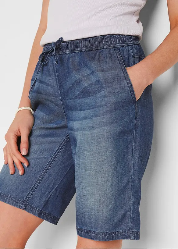 Bukse i lett denim med lin, bonprix