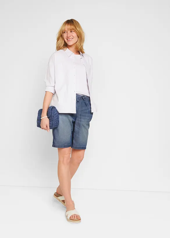 Bukse i lett denim med lin, bonprix