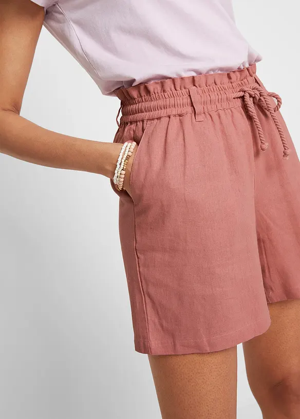 Paperbag-shorts med lin, bonprix