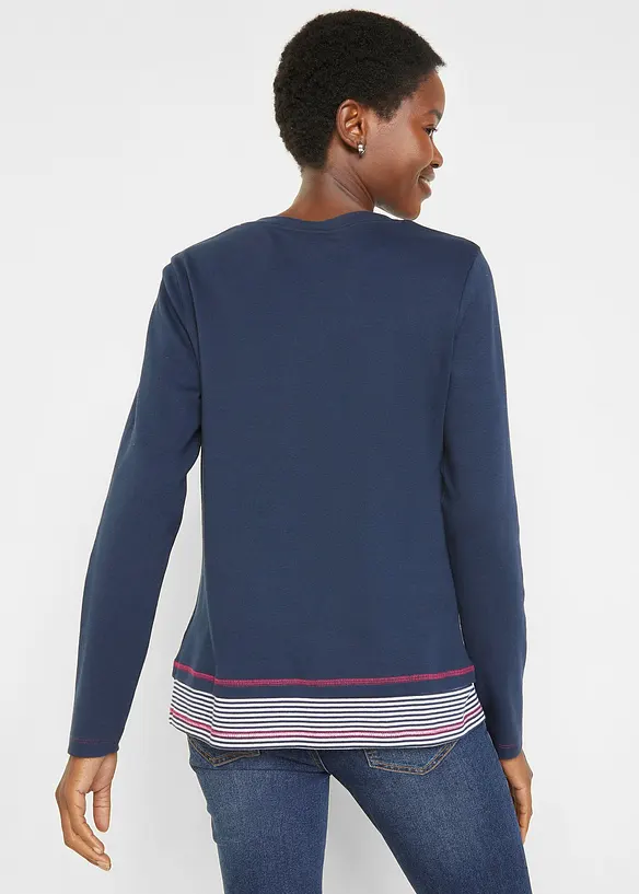 Langermet bomullstopp, 2 i 1-look, bonprix