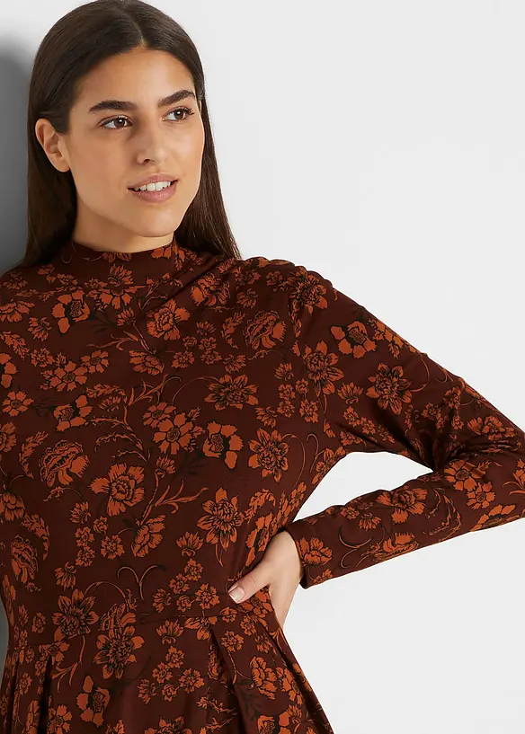 Langermet jerseykjole med trykk, bonprix