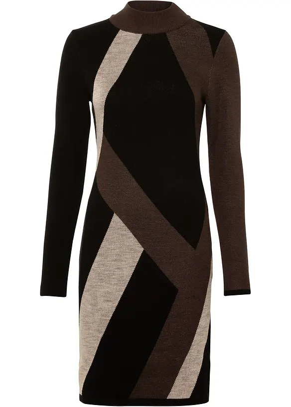 Jacquard-strikket kjole med moderne stripemønster, bonprix