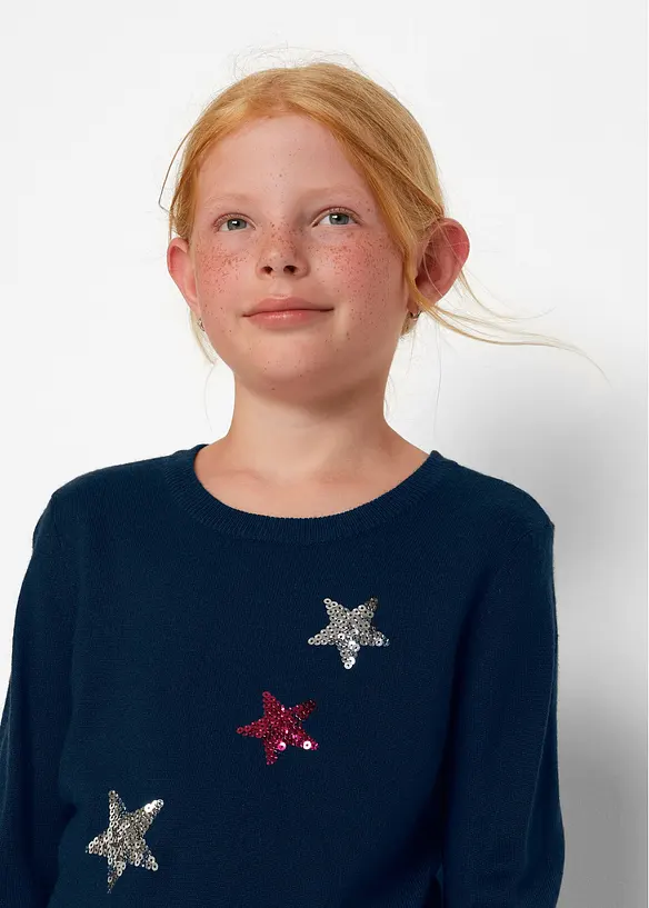 Finstrikket genser med paljetter, bonprix