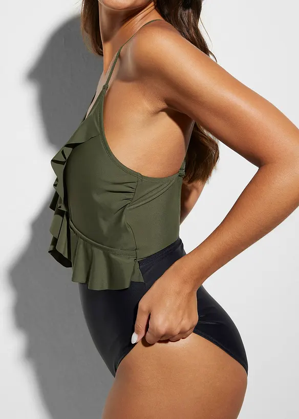Badedrakt med cut out og volanger, bonprix