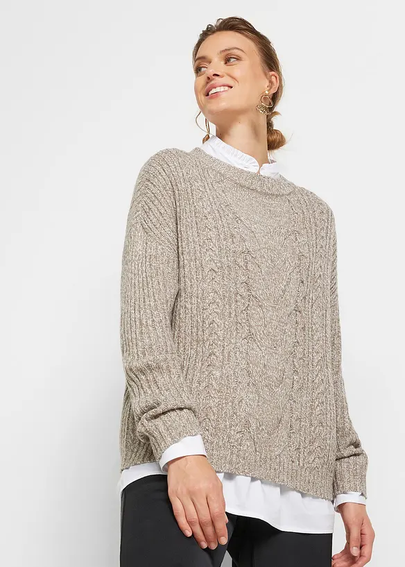 Oversized genser med flettemønster, bonprix