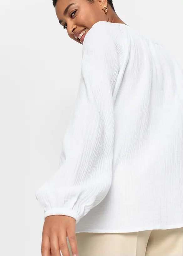 Musselinbluse i bomull, bonprix