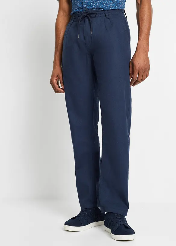 Relaxed Fit-pull on-bukse i luftig linmiks, Straight, bonprix