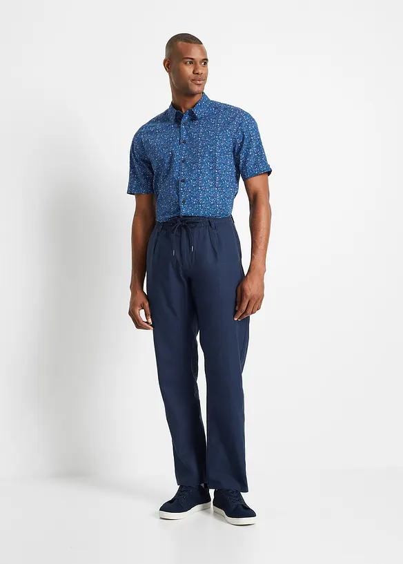 Relaxed Fit-pull on-bukse i luftig linmiks, Straight, bonprix