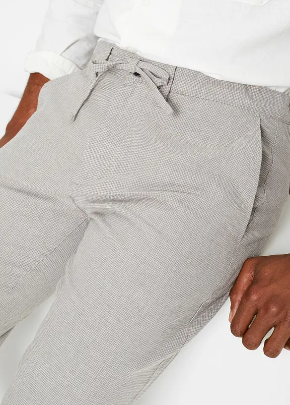 Regular Fit-pull on-bukse i chinos-modell med lin, Straight, bonprix