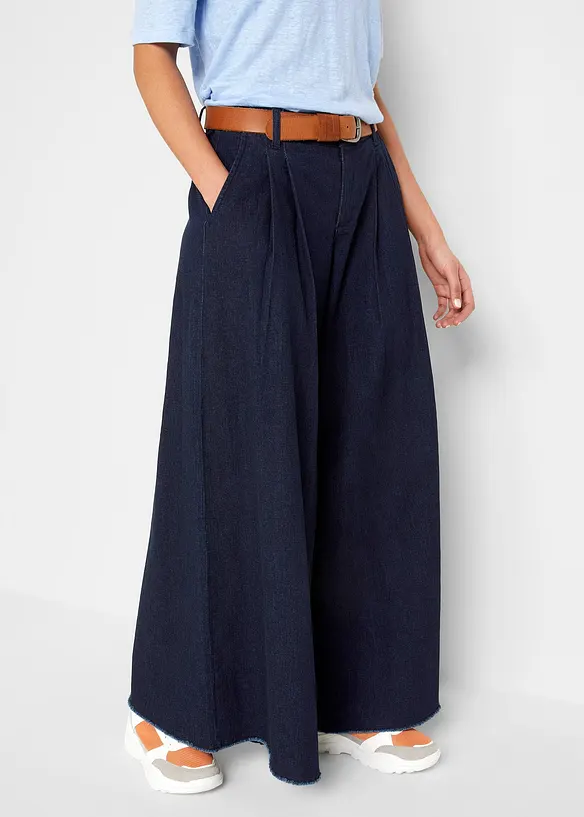 Wide Leg bukseskjørt i denim, bonprix