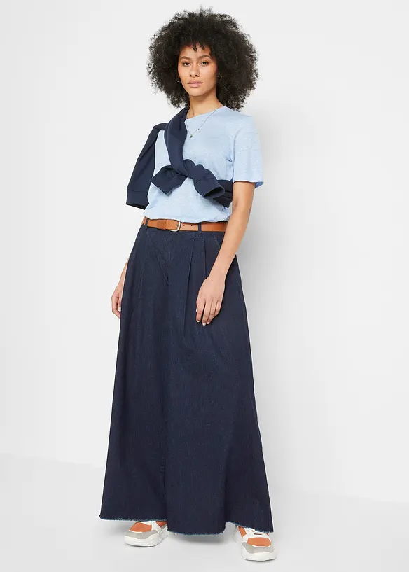 Wide Leg bukseskjørt i denim, bonprix