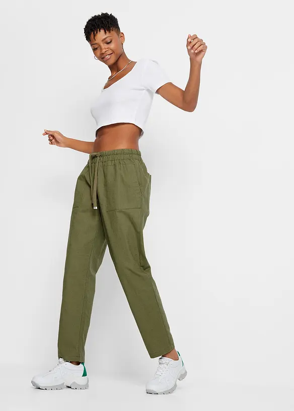 Slip on-bukse av luftig linmiks, bonprix