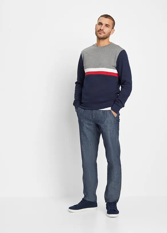 Regular Fit Chambray-chinosbukse, Straight, bonprix
