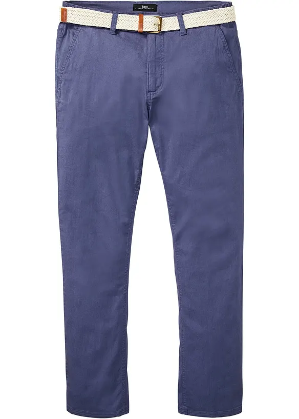 Regular Fit chinos med stretchlinning og belte, Straight, bonprix