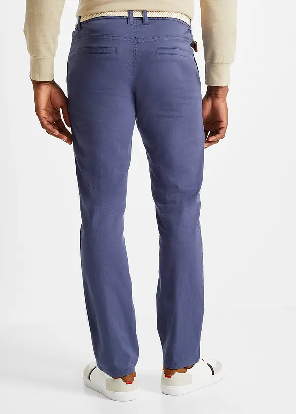 Regular Fit chinos med stretchlinning og belte, Straight, bonprix