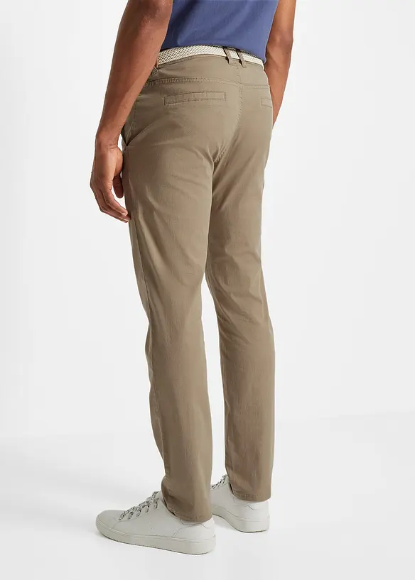 Regular Fit chinos med komfortlinning og belte, Straight, bonprix