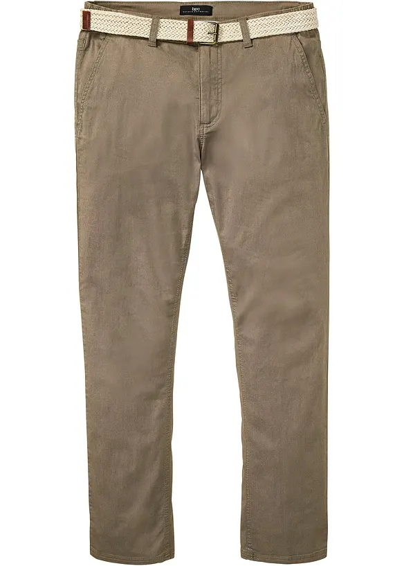 Regular Fit chinos med komfortlinning og belte, Straight, bonprix