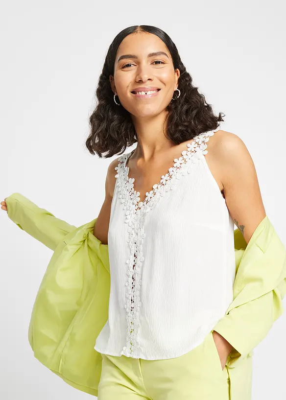 Ermeløs, krinklet bluse, bonprix