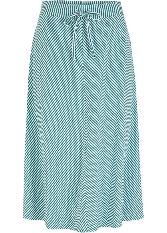 Knelangt jerseyskjørt med stripemønster, bonprix