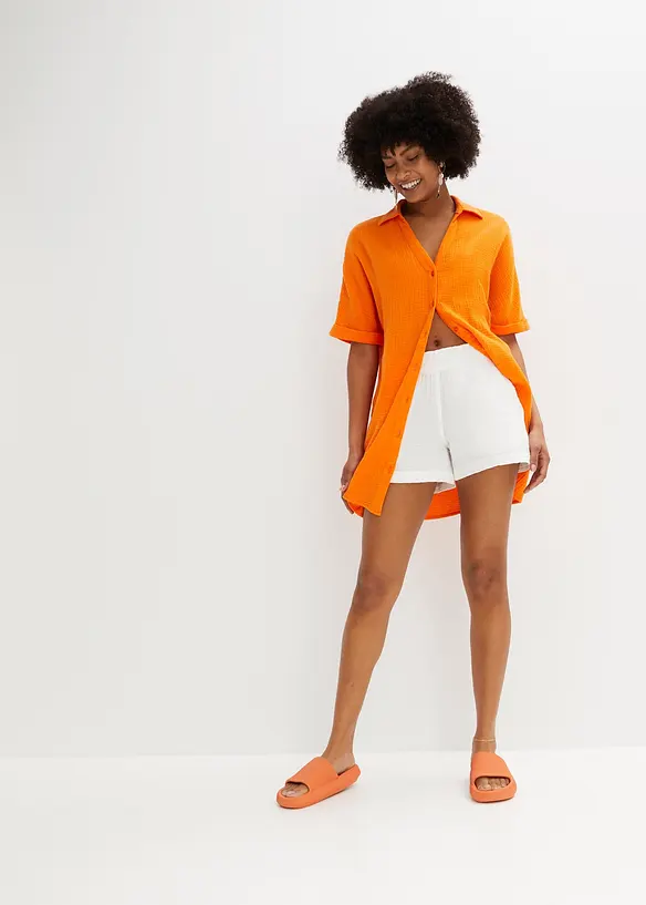 Oversized, lang skjorte i myk bomullsmusselin, bonprix