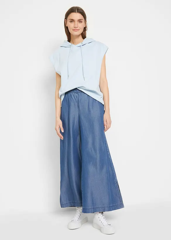 7/8-lang jeans i lett materiale med vide ben og splitt i siden, bonprix