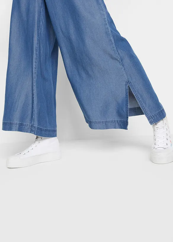 7/8-lang jeans i lett materiale med vide ben og splitt i siden, bonprix
