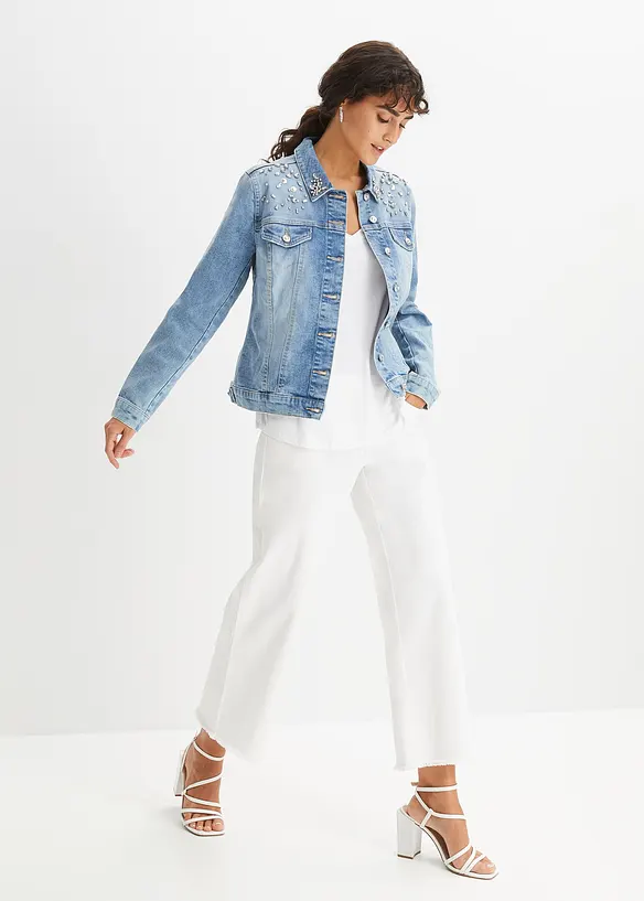 Jeansjakke med strass, bonprix