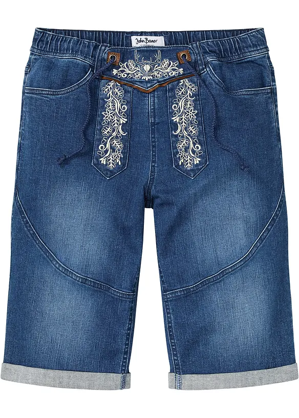 Stretch-jeansbermuda med broderi, Regular Fit, bonprix