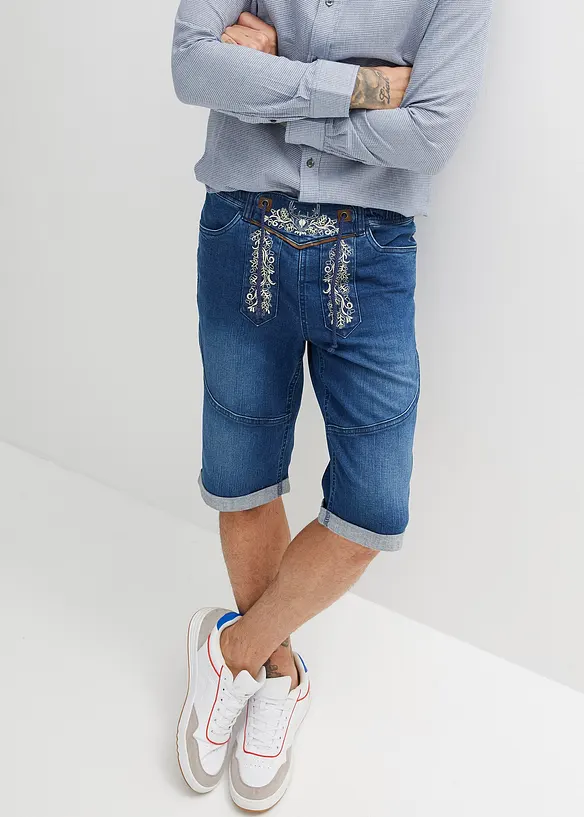 Stretch-jeansbermuda med broderi, Regular Fit, bonprix