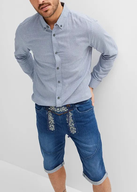 Stretch-jeansbermuda med broderi, Regular Fit, bonprix