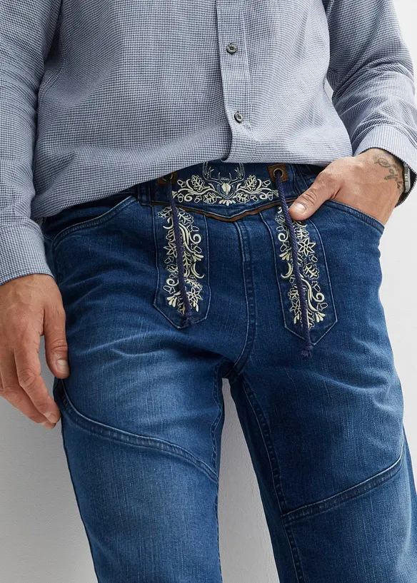 Stretch-jeansbermuda med broderi, Regular Fit, bonprix