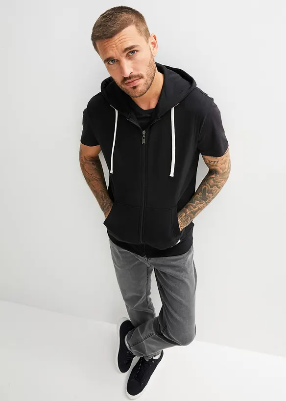 Vest i sweat materiale i myk bomullsmiks med hette, bonprix