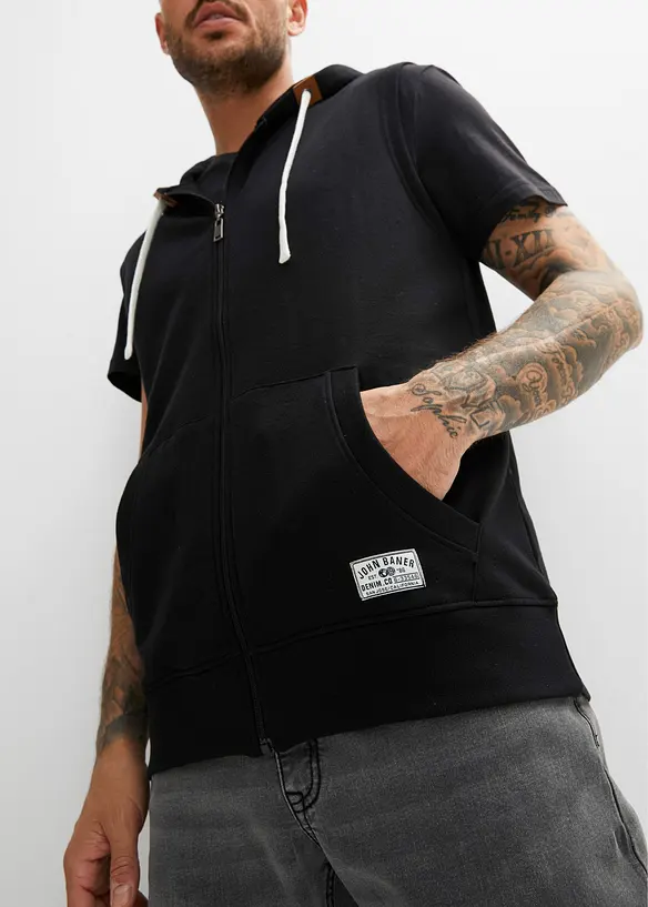 Vest i sweat materiale i myk bomullsmiks med hette, bonprix