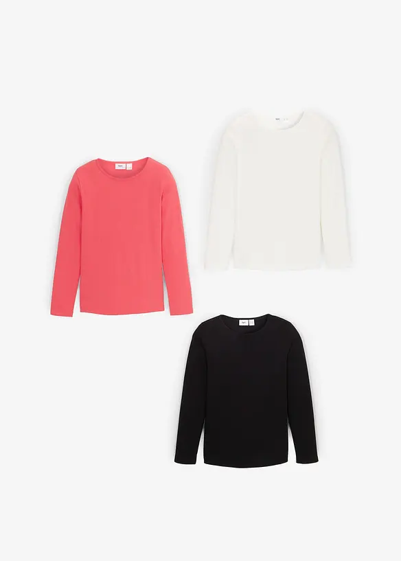 Langermet topp i 100% bomull (3-pack), bonprix