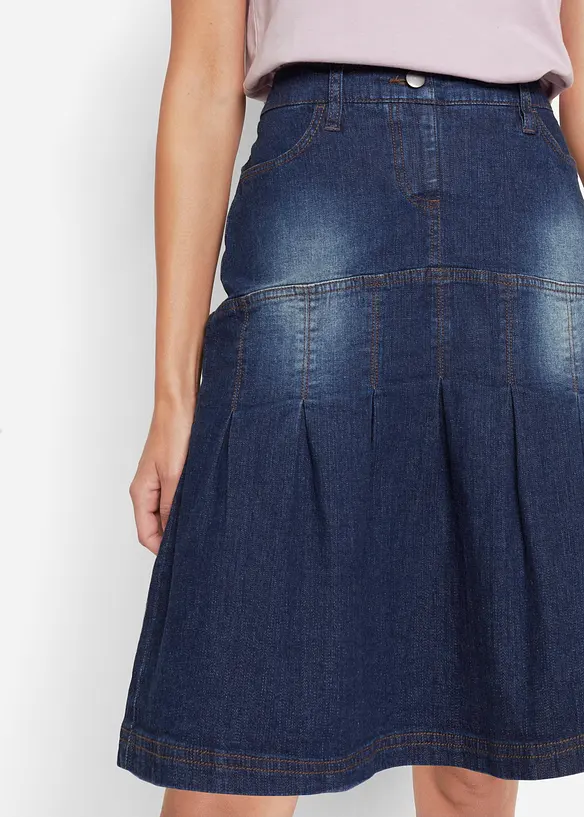 Denimskjørt med biser og komfortlinning, A-fasong, bonprix