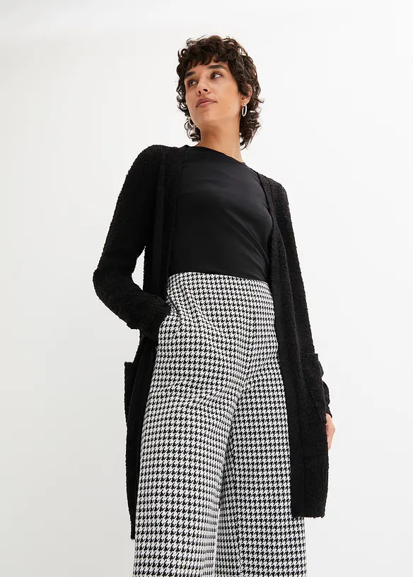Lang bouclé-strikkejakke, bonprix