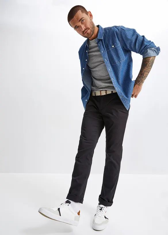 Regular Fit chinos med stretchlinning og belte, Straight, bonprix