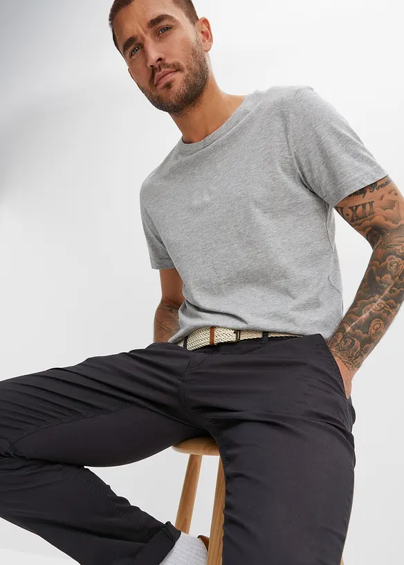 Regular Fit chinos med stretchlinning og belte, Straight, bonprix