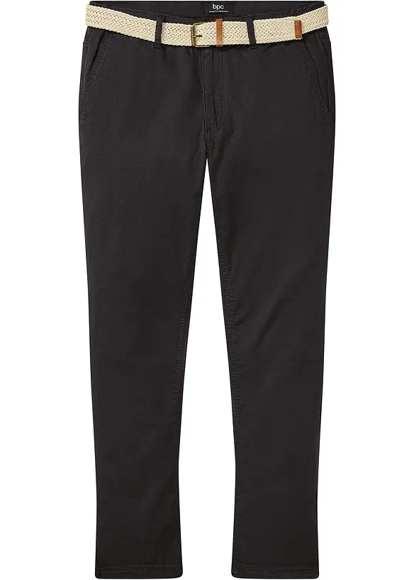 Regular Fit chinos med stretchlinning og belte, Straight, bonprix