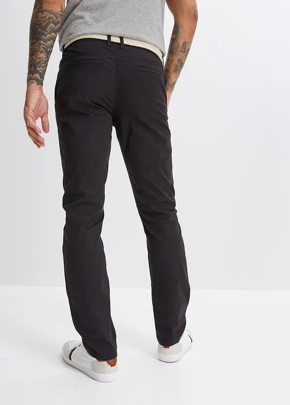 Regular Fit chinos med stretchlinning og belte, Straight, bonprix