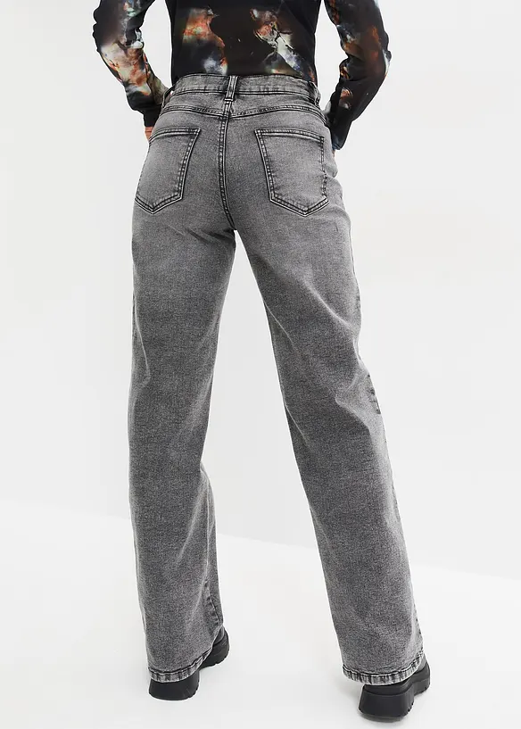 Wide Leg-jeans, High Waist med naglepynt, bonprix