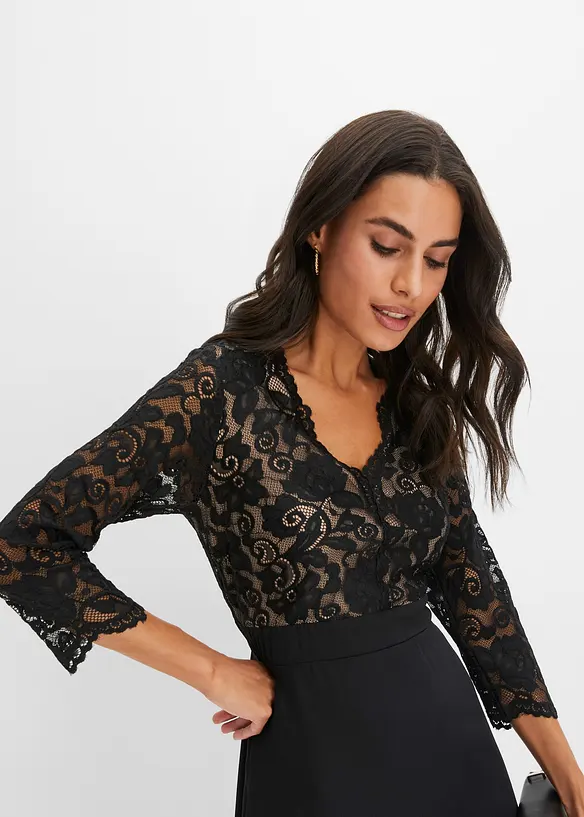 Chiffonkjole med blonder, bonprix