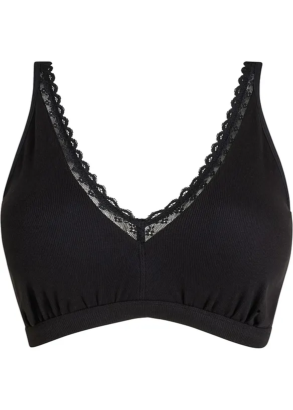 Bralette i ribbet materiale med økologisk bomull og blonder, bonprix
