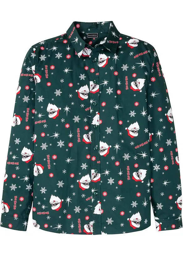Langermet skjorte i 100% bomull med juleprint, Slim Fit, bonprix