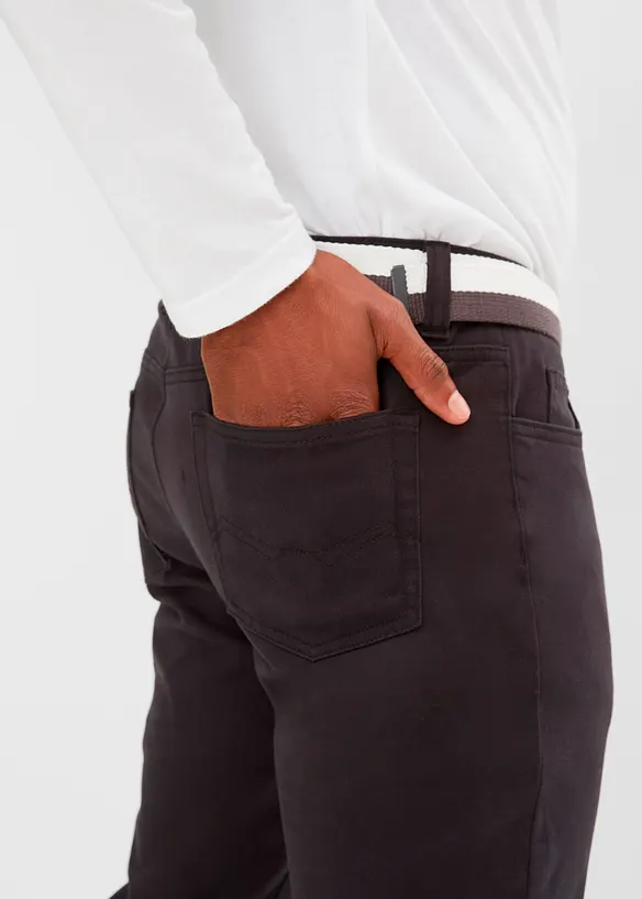 Regular Fit, stretchbukse med belte, Straight, bonprix