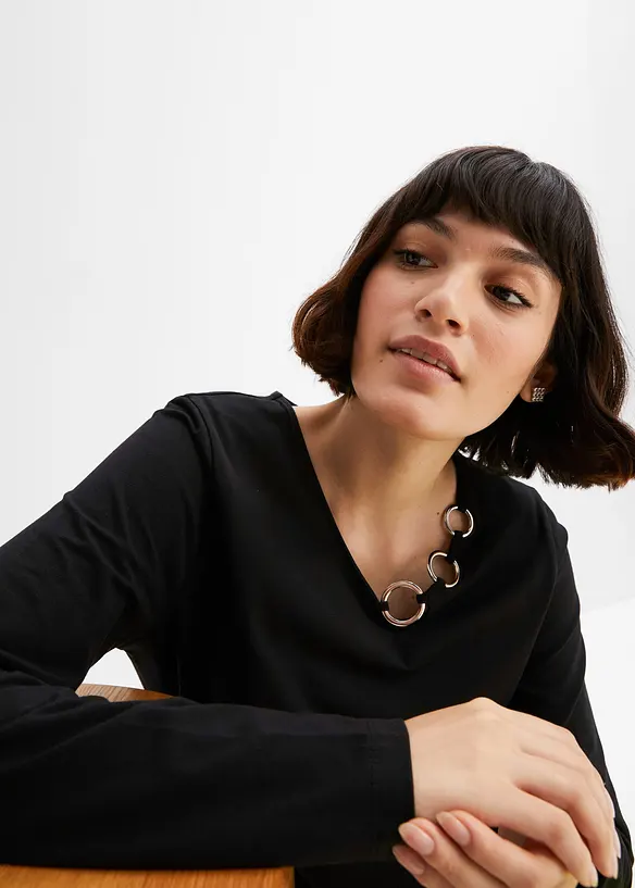 Langermet topp med maljer, bonprix