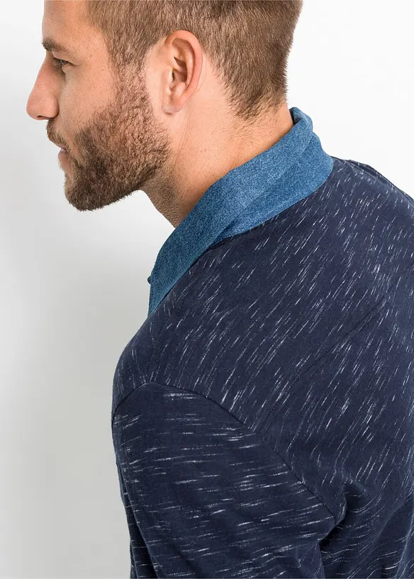 Poloshirt med vevd krage, lang arm, bonprix