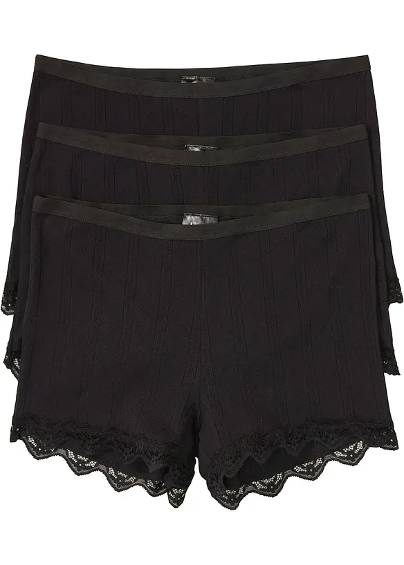 Boksertruser i lett bomull med blonder (3-pack), bonprix